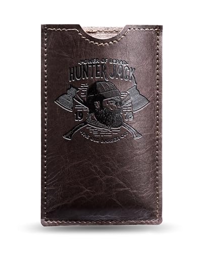 Sandalwood Beard Comb for Men - Handmade Beard & Mustache Comb - Premium Wooden Comb - Mens Comb with Fine & Wide Tooth - Pocket Combs for Men - Wood Comb in PU Leather Case by Hunter Jack