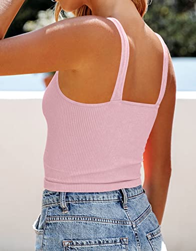 BONITEE Women Casual Basic Sleeveless V Neck Ribbed Knitted Crop Tank Top Cami Shirt Gray 2X-Large