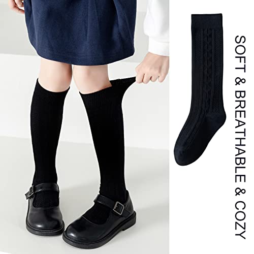 EPEIUS Toddler Girls Knee High Socks Seamless Cotton School Uniform Socks Cable Knee Socks Kids Boy Over the Calf Socks 2-4 Years 3 Pack