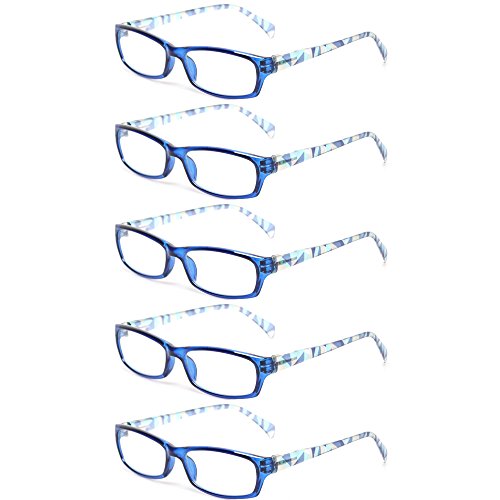 Kerecsen Reading Glasses 5 Pairs Fashion Ladies Readers Spring Hinge with Pattern Print Eyeglasses for Women (Mix Color -8, 3.50)