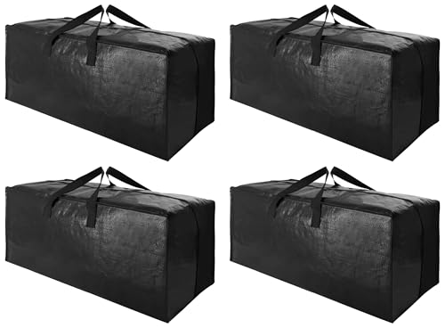 Cosy Family 4 Pack Heavy Duty Extra Large Moving Bags with Backpack Straps - Strong Handles & Zippers, Storage Totes For Space Saving, Fold Flat, Alternative to Moving Box (Set of 4, Black)