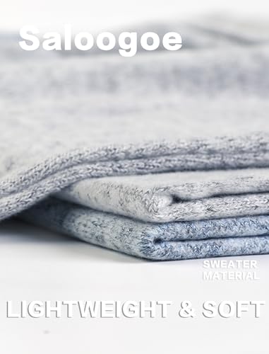 Saloogoe Crewneck Sweaters for Women Lightweight Sweatshirts Long Tunic Tops to Wear with Leggings Blue S