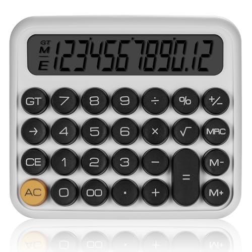 GUDTEKE Mechanical Switch Desktop Calculator - 12 Digit Large LCD Display, Big Button, Automatic Sleep, Battery Operated