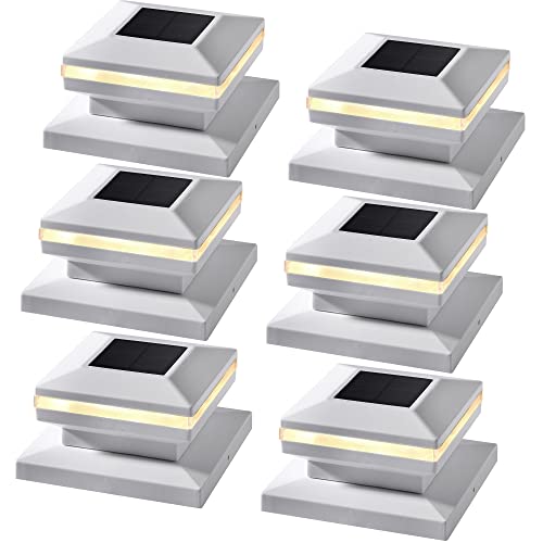 MAGGIFT 15 Lumen Post Lights for Outdoor, Fence Deck or Patio, Solar Powered Caps, Warm White High Brightness SMD LED Lighting, Lamp Fits 4x4, 5x5 or 6x6 Wooden Posts, 8 Pack