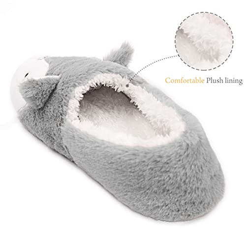 Caramella Bubble Womens Fox Fleece Animal Cozy House Slippers Indoor Outdoor Christmas Slippers for Women Grey 3-4