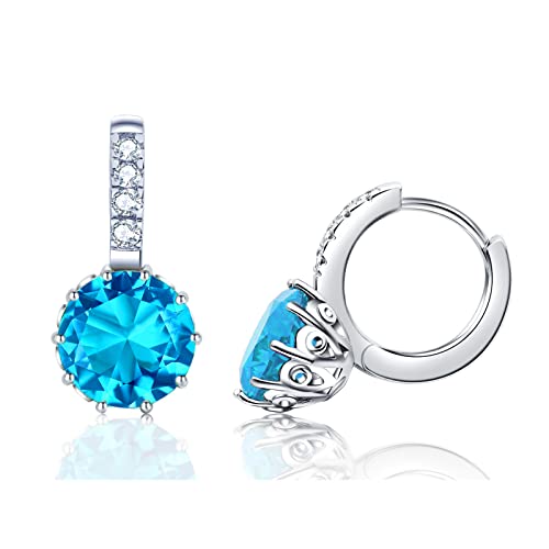 VONSSY Drop Dangle Hoop Earrings, Brilliant 5A Cubic Zirconia, Leverback Hoop Earrings (Blue)