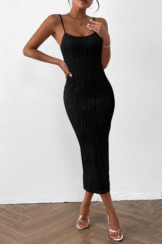 PRETTYGARDEN Women's Sexy Midi Bodycon Dress 2024 Summer Spaghetti Strap Sleeveless Knit Party Tight Fitted Dresses (Royal Blue,XX-Large)