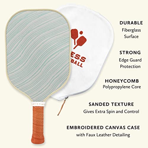 Recess Pickleball Single Paddles - Fiberglass Surface, Honeycomb Core - Sweatproof Foam Comfort Grip - Canvas Cover & Silicone Grip Ring - Tournament or Casual Play - Modern Designs - USAPA Approved