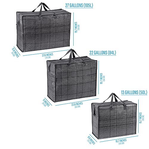 VENO 4 Pack Storage Moving Bags, Organizer Bag, Storage Tote, Zipper On Top, Sturdy, Carrying Bag, Camping Bag for Clothes, Bedding, Comforters, Pillows (13 Gallon Dark Gray, 4 Pack)