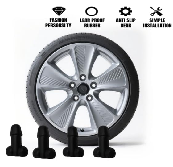 Carastora Glow-in-The-Dark Valve Stem Caps – 4-Pack Funny Wheel Accessories, Airtight, Rustproof, Dustproof & Waterproof Caps for Cars, Bikes, Trucks, Motorcycles – Universal Fit(Black)