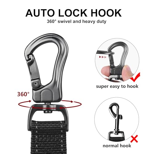 TwoEar 4FT 1IN Strong Black Dog Leash with 2 Padded Handles, Traffic Handle Extra Control, Comfortable Soft Dual Handle, Auto Lock Hook, Reflective Walking Lead for Small Medium and Large Dogs