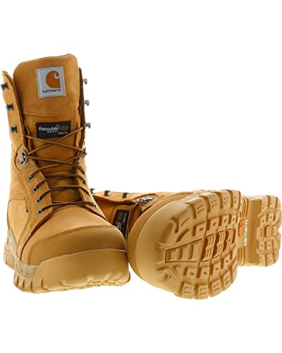 Carhartt Men's 8" Rugged Flex Insulated Waterproof Breathable Soft Toe Work Boot CMF8058, Wheat NuBuck, 11 M US