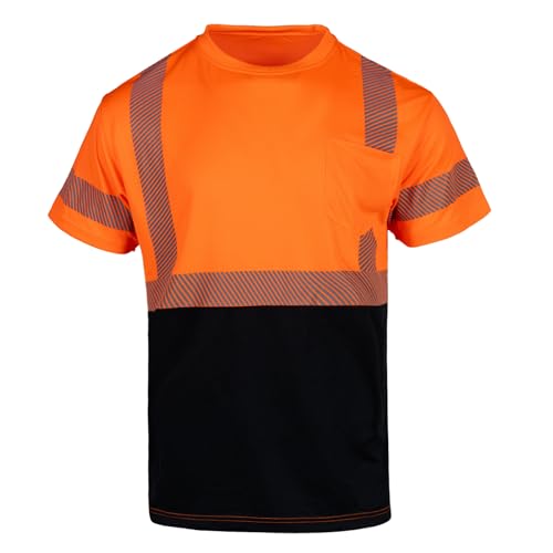 FONIRRA Hi Vis Safety T Shirt for Men Class 2 ANSI Reflective High Visibility Short Sleeves Work Shirt with Black Bottom(Blue,S)