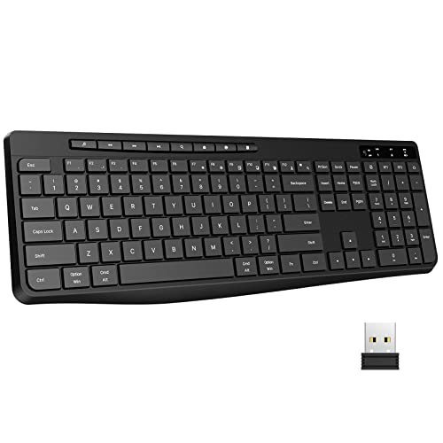 COLIKES Wireless Keyboard Multi-Device, 2.4G & Dual Bluetooth Keyboard, Computer Keyboard with 8 Multimedia Keys, Ergonomic Full-Size PC Keyboard, Compatible with PC, Laptop