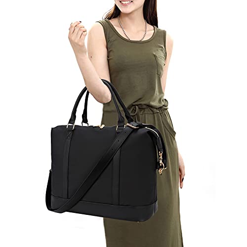 Bluboon Women Ladies Weekender Carry-on Tote Bag Overnight Duffel in Trolley Handle(Black