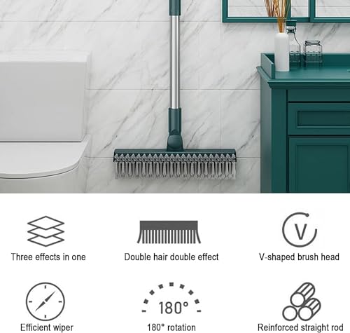 JIGA 2 Pack Floor Scrub Brush with Long Handle, 2 in 1 Scrape Brush Stiff Bristle Brush Scrubber, Cleaning Brush for Deck, Bathroom, Tub, Tile, Grout, Kitchen Floor, Patio, Garages, Gray