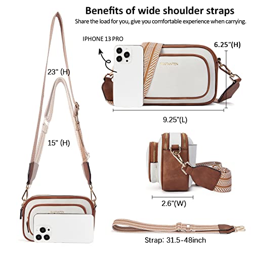 BOSTANTEN Crossbody Bags for Women Leather Cell Phone Purse Shoulder Handbags with Wide Strap Beige with Brown