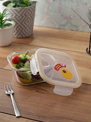 LOCK & LOCK Purely Better Glass Food Storage Container with Steam Vent Lid, Square-17 oz, Color may vary