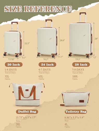 Cosbarn Luggage Sets 5 Piece Suitcases with Wheels, Suitcase Set ABS Hard Case Luggage with TSA Lock Spinner Wheels Durable Travel Luggage