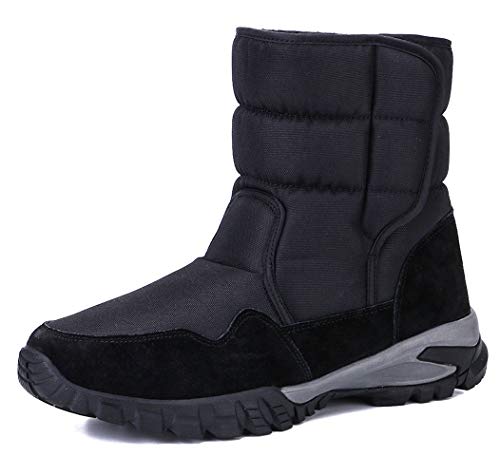 DADAWEN Men's Winter Snow Boots Outdoor Waterproof Anti-Slip Warm Fur Lined Cold Weather Boots Black US Size 7.5