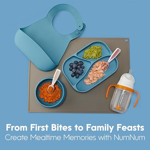 NumNum Baby Spoons Set, Pre-Spoon GOOtensils for Kids Aged 6+ Months - First Stage, Baby Led Weaning (BLW) Spoon - Self Feeding, Silicone Toddler Food Utensils - 4 Spoons, Neutral Colors