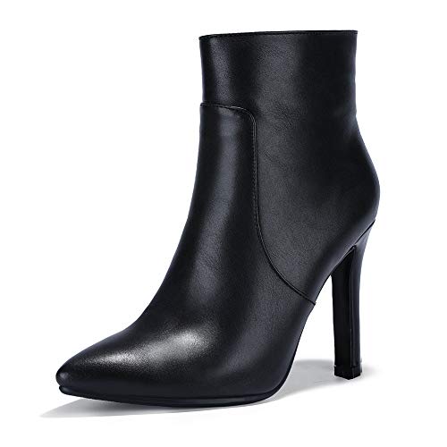 IDIFU Black Ankle Boots for Women High Heel Pointed Toe Boots Side Zipper Stiletto Booties (Black Suede, 12 M US)