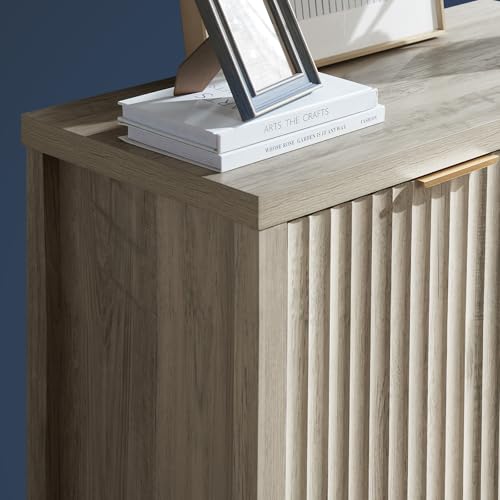 OAKHAM HOME Oxford Storage Cabinet Fluted Sideboard Buffet Cabinet with Adjustable Shelves, Modern Accent Cabinet Multifunctional Console Cabinet for Living Room, Kitchen.(Grey Oak)