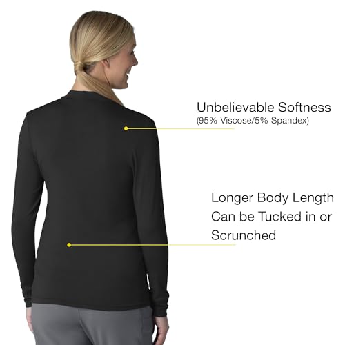 WINK Women’s Long Sleeve Mock Neck Silky Tee, Black