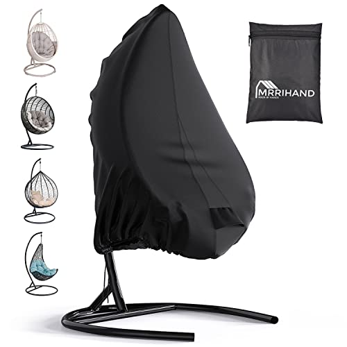 Patio Swing Chair Cover, Mrrihand Waterproof Egg Chair Covers for Outdoor Furniture, Outdoor Windproof Swing Egg Chair Covers with Zipper & Drawstring (74.8”H X 45.3”W, Black)