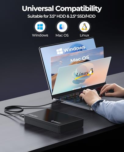 ORICO USB 3.0 External Hard Drive Enclosure for 3.5/2.5 Inch SATA Hard Drives/SSD Up to 20 TB, 3.5'' Tool-Free HDD Enclosure with 12V/2A Power Supply and UASP Acceleration (3588US3)
