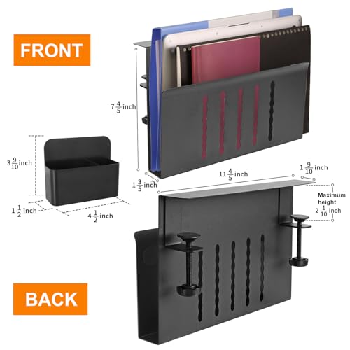 LUKETURE Desk Side Storage, Under Desk Storage, Steel Desk Hanging Organizer, Laptop Holder, with Pen Holder, No Drill Side Desk Organizer, Desk Storage Holder for Office and Home