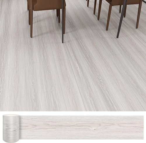 Wood Light Grey Peel and Stick Flooring Tile Waterproof-(NO Sticky Residue Left)36" x 6"-Self Adhesive Wood Plank Vinyl Flooring Tiles for Kitchen Bathroom, Bedroom, Living Room 4 Pack 6 Sq.Ft-Cotton