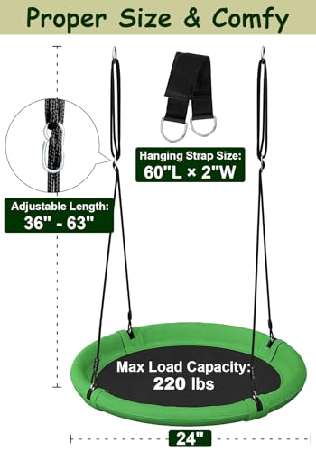 Mokeyder 24 Inch Saucer Tree Swing Set for Kids & Adults, Adjustable Swing Sets for Backyard or Outdoor Playground, Green & Black, 1 Pack