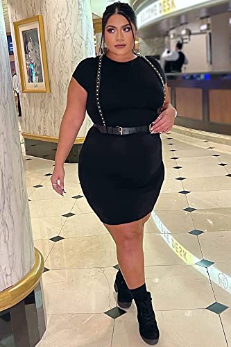 GOBLES Women's Short Sleeve Casual Bodycon Midi Elegant Cocktail Party Dress Black