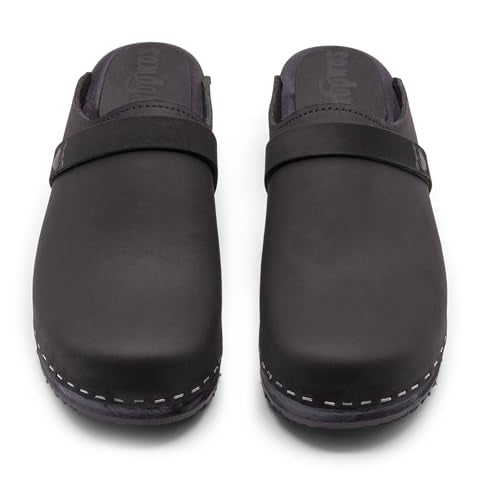 Sandgrens Handmade Swedish Wood Clogs for Women, Low Heel Mule US 5 | Tokyo Navy Nubuck LT, EU 36