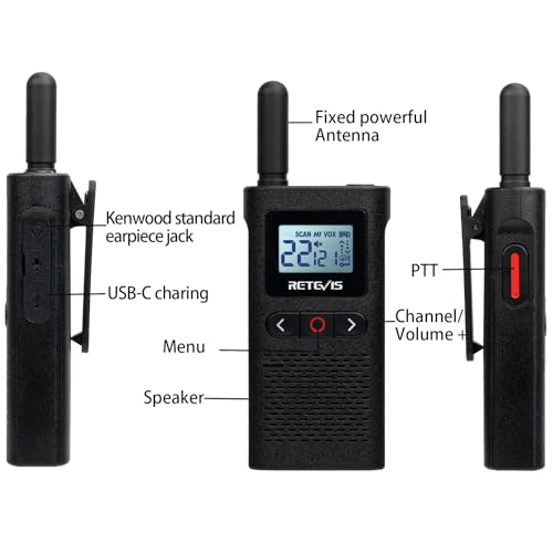 Retevis RB28B Small Walkie Talkies for Adults,Two Way Radio with Earpiece,VOX Handsfree,1500mAh Long Battery, Handheld 2 Way Radio Rechargeable for School Retail Restaurant Hotel (6 Pack)