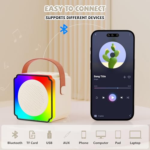 JYNSROU Mini Karaoke Machine with 2 Wireless Microphones, Portable Karaoke Machine with Bluetooth Speaker, Kids Karaoke Machine Toys Gifts for Girls 4,5,6,7,8,9,10 +Year Old Christmas Birthday (Beige)