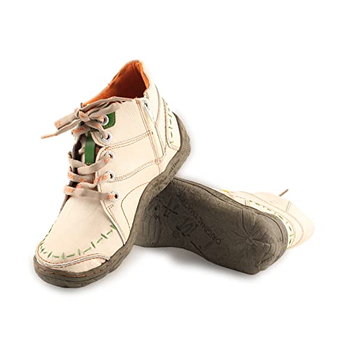 TMA EYES Women's Handmade Quilted Leather Classical Lace up Fashion Comfortable Ankle Platform Booties(White,6)