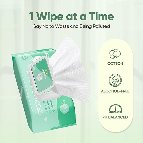 PUPMATE Natural Pet Grooming Wipes, 100 Fresh Counts, Extra Moist & Thick for Dogs & Cats, Puppies & Kittens(Pack of 2)