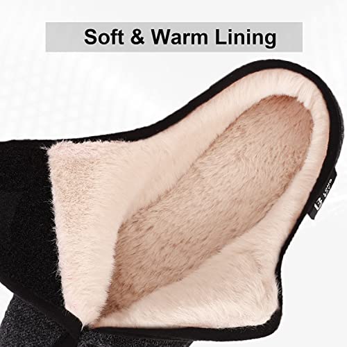 LongBay Women's Furry Memory Foam Diabetic Slippers Comfy Cozy Arthritis Edema House Shoes (7 B(M), Black)