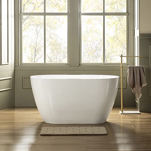 WOODBRIDGE 48" Acrylic Freestanding Bathtub Contemporary Soaking Tub, White Acrylic(Brushed Golden Drain/Overflow),BTA1703-BG-Drain&O