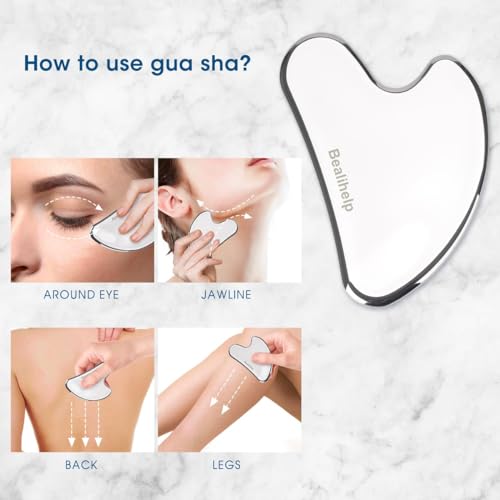 Bealihelp Face Roller & Gua Sha, Stainless Steel Facial Roller and Guasha Tool for Face, Skin Care Roller for Wrinkles and Lifting, Improve Puffiness, Metal Face Massager for Eyes, Neck Tighten
