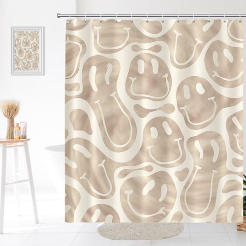 Watbro Retro Hippie Shower Curtain for Bathroom,Cow and Strawberry Shower Curtain,Waterproof Polyester Fabric Bathroom Decor Shower Curtain with 12 Hooks,60x72 Inches,Retro Pink