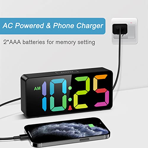 Welgo 7.5 Inches Big Number Alarm Clock for Seniors & Kids, 0-100% Adjustable Brightness and Volume, USB Charging Port, Simple Operation, Snooze, Outlet Powered for Bedside