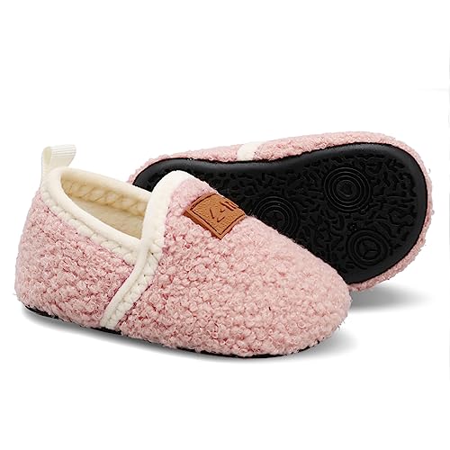 L-RUN Kids Slide Slipper Shoes Fuzzy Slipper for Girls/Boys Beige 5.5-6 Infant=EU22-23