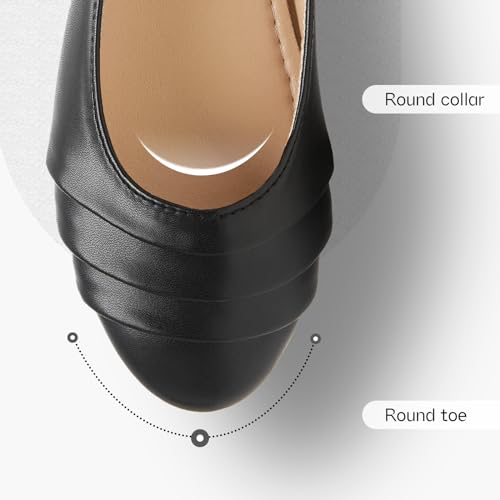 Shupua Flats for Women Dressy Comfortable Flats Shoes Womens Black Flats Leather Work Ballet Flats Round Toe Dress Shoes(Black.us5)
