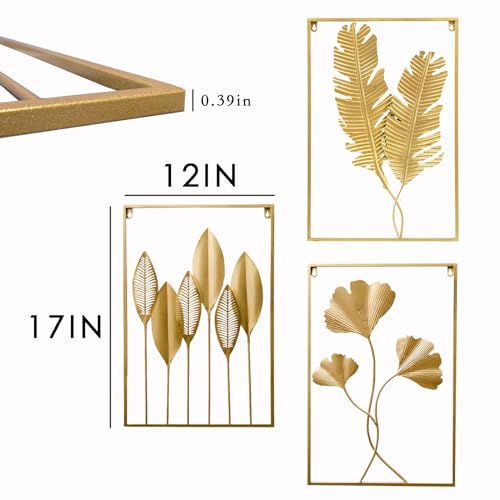 YZDTECH Large Gold Metal Wall Decor, 24" X 16" Golden Leaf Wall Hanging Decor with Frame, Wall Ornaments, Golden Metal Art Wall Sculpture for Living Room, Office, Home, Hotel