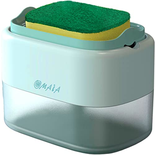 OMAIA Dish soap Dispenser for Sink - Blue - Sink Countertop Organizer - Soap Dispenser with Sponge Holder