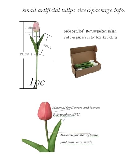 ALIERSA 10-Heads Home Decor Mini Tulip Real Touch Tulip Artificial Flowers Bouquets (Pink and White)