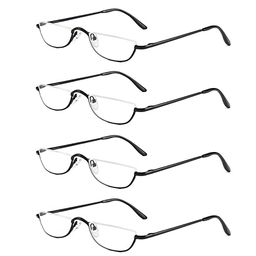KoKoBin Half Reading Glasses - 4 Pairs Half Rim Metal Frame Glasses Spring Hinge Readers for Men and Women,(Red, 1.0)